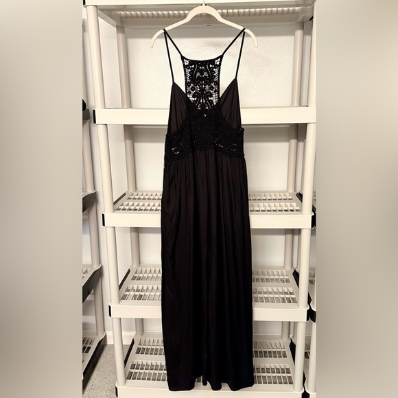 NWT JASON WU Black‎ Linen Maxi Dress Crochet Size L - Picture 4 of 10